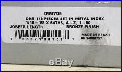 PRECISION TWIST DRILL 115pc Cobalt Bronze Finish Jobber Drill Set In Metal Index