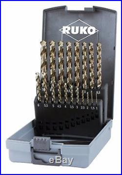 RUKO 19pcs. Cobalt Drill Bit Set 1-10mm, 3 Surface Shank, HSSE-Co5 HIGH QUALITY