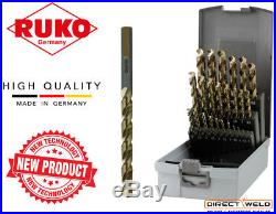 RUKO 25pcs. HSSE-Co5, Cobalt Drill Bit Set 1-13mm, 3 Surface Shank, HIGH QUALITY