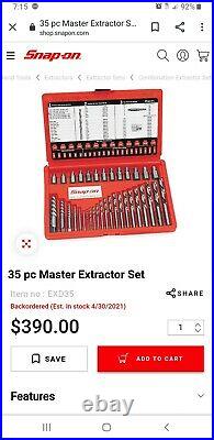 SNAP-ON 35 Pc. Screw Extractor/LH Cobalt Drill Bit Set New In Box