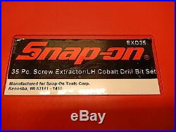 SNAP ON 35pc Screw Extractor / LH Left Hand Cobalt Drill Bit Set EXD35 NOS