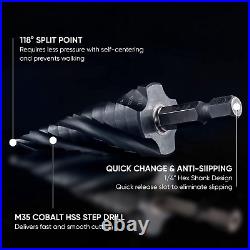 Toolant Four Spiral Flute Cobalt Step Drill Bit Set, 1/8-7/8(3Pcs) Impact Read