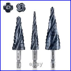 Toolant Four Spiral Flute Cobalt Step Drill Bit Set(Pro Max), 1/8-7/8(3Pcs) Im